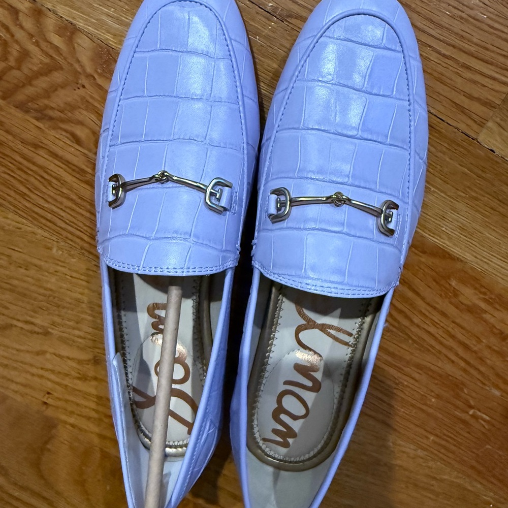 Sam Edelman Loraine Lilac Croc-Embossed Loafers with Silver Buckle 8.5M